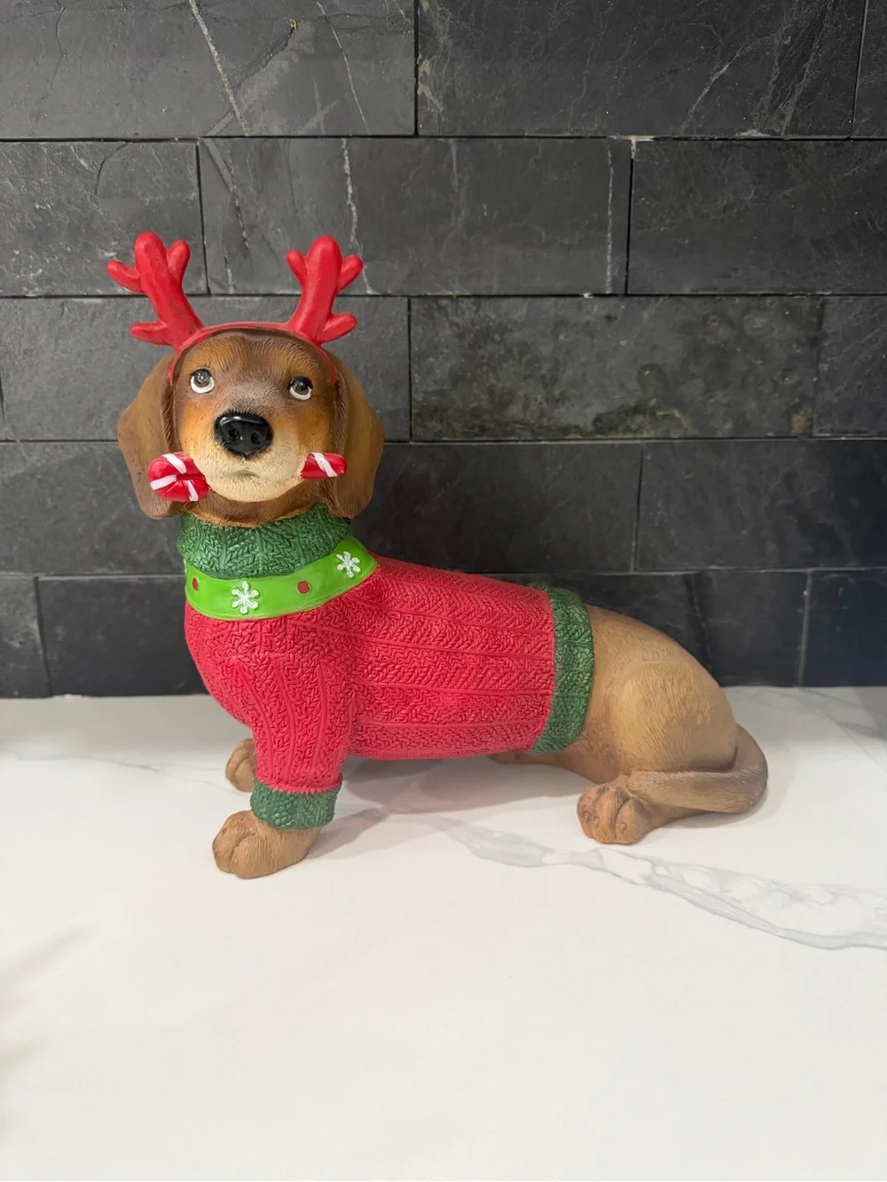 Festive Red Dog Sweater Figurine for Holiday Décor